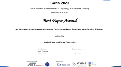 Best Paper Award at CANS 2020